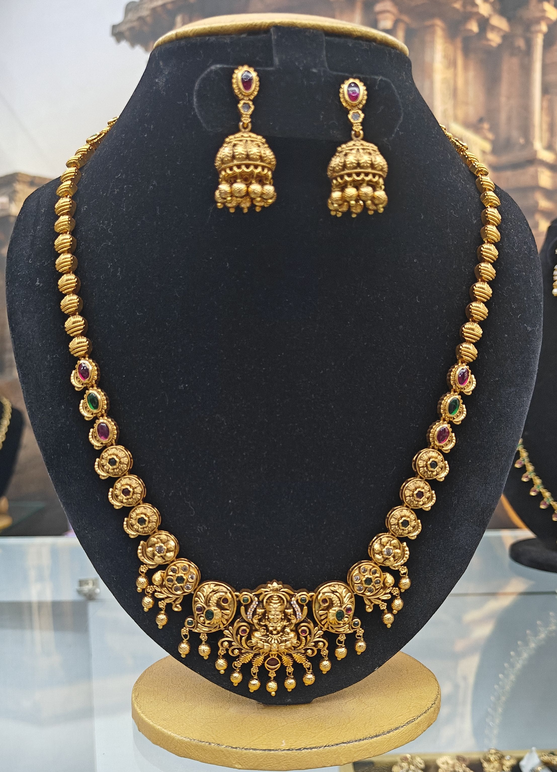 Premium Gold Plated Long Temple Necklace Set