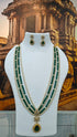 5 Line Maala of 3 line pearl and 2 line stone Necklace set with pendant and earrings