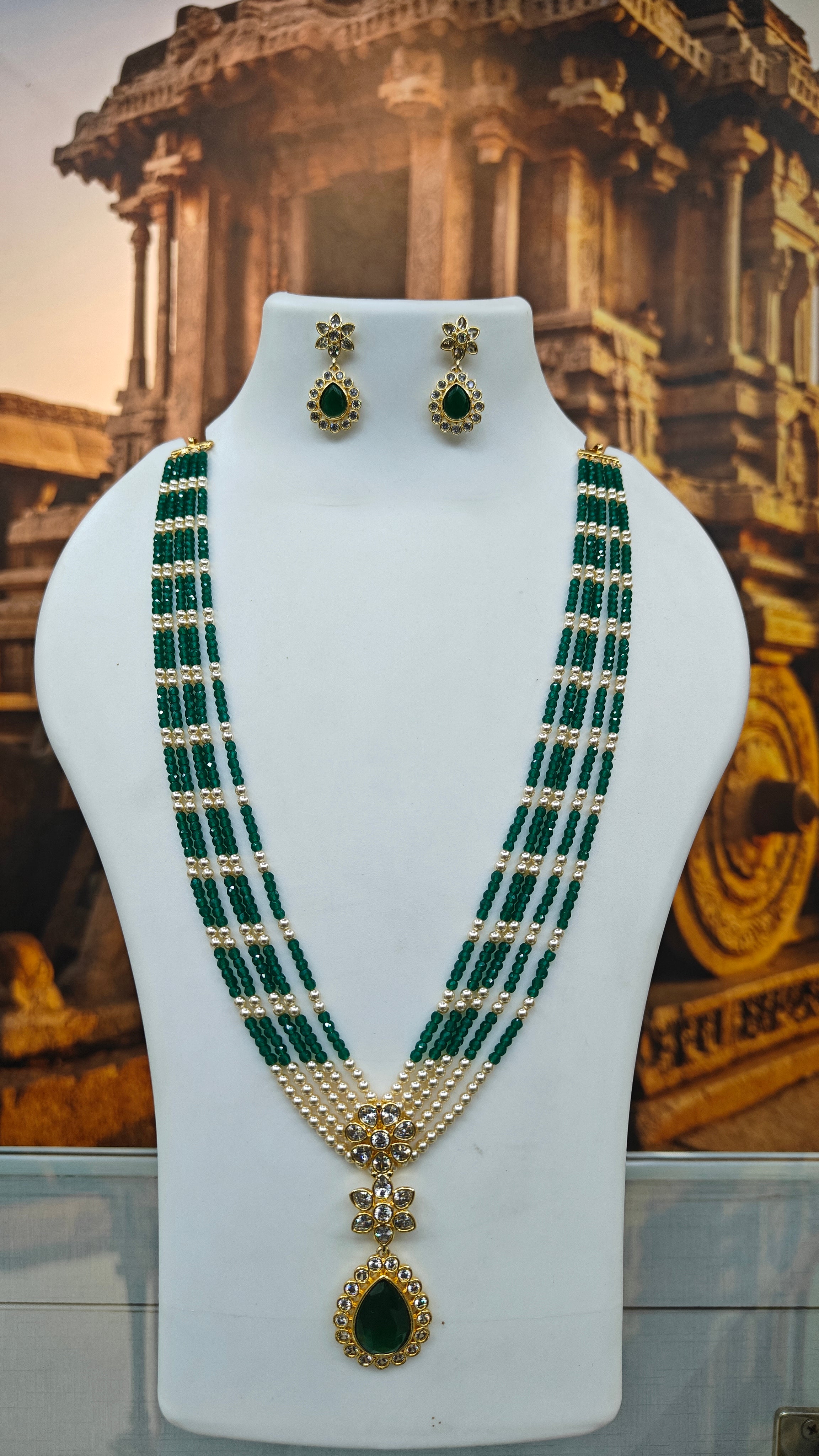 green onyx with pearl pendant set necklace set