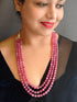 Three Line Natural Flourite Mala Raanihar Necklace with Rose quartz Tumbled stone