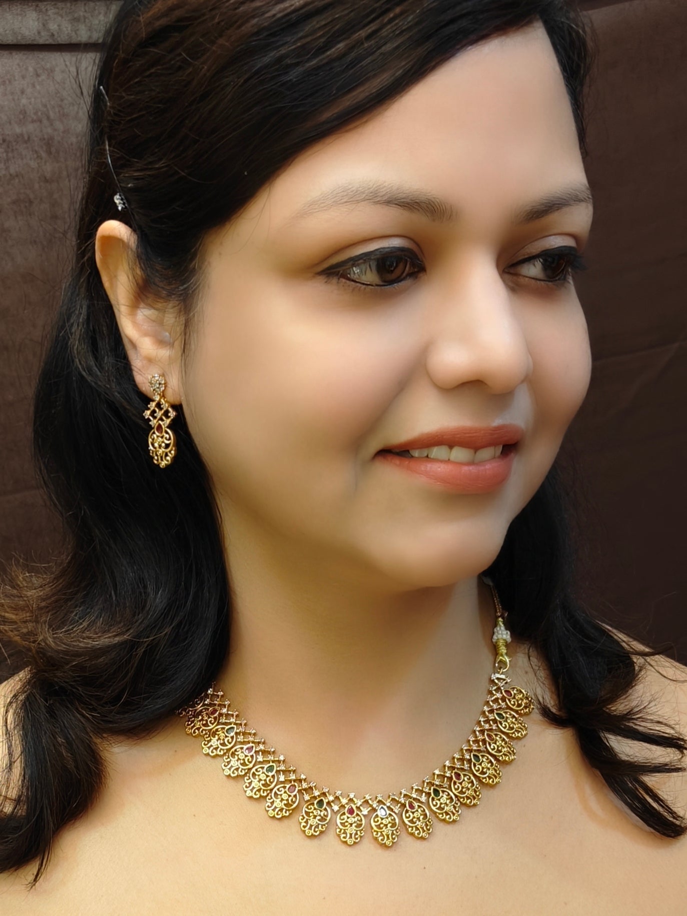 Premium Sayara Collection Trendy design CZ Short Necklace Set