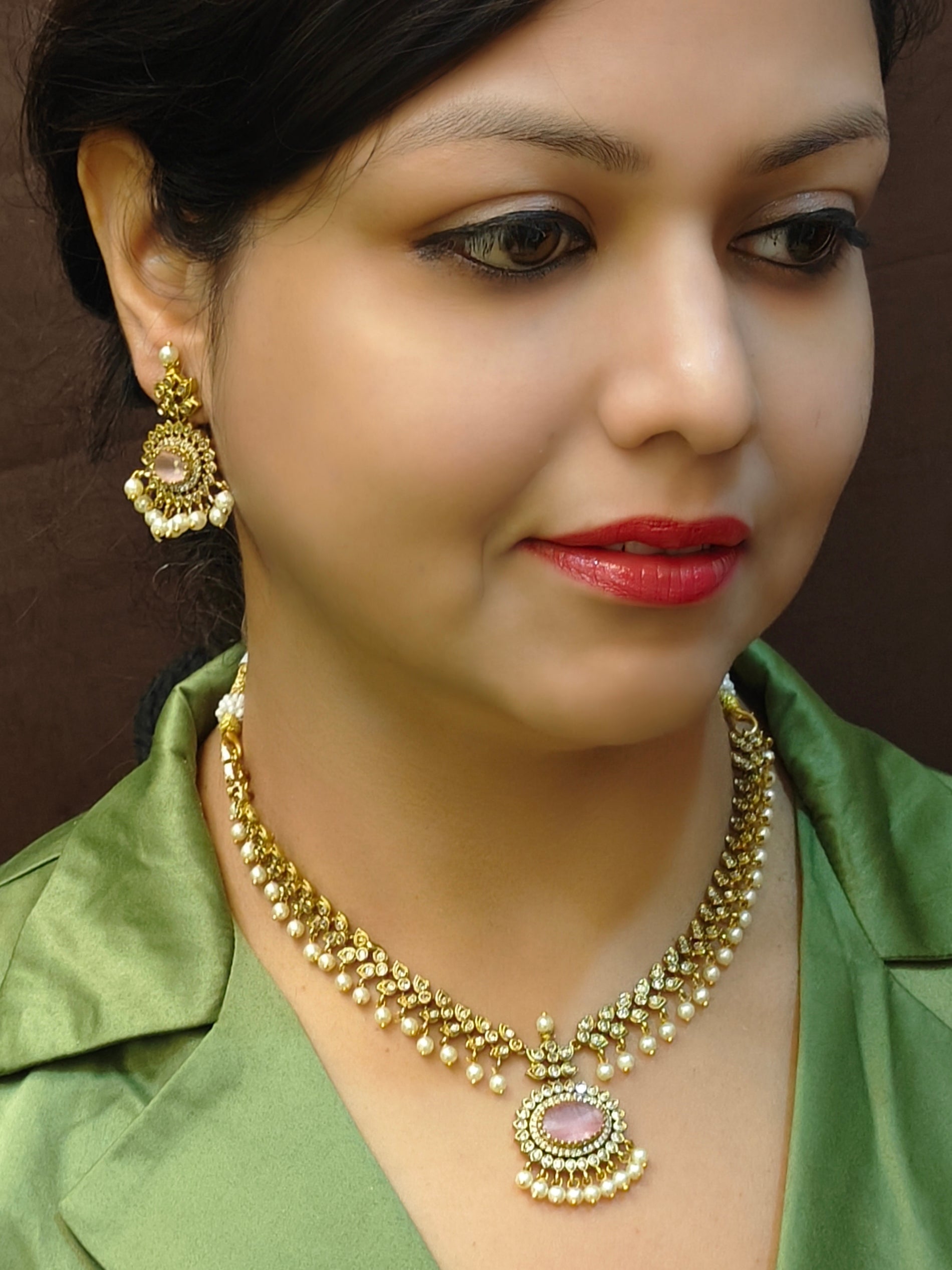 Premium Sayara Collection Trendy design CZ Short Necklace Set