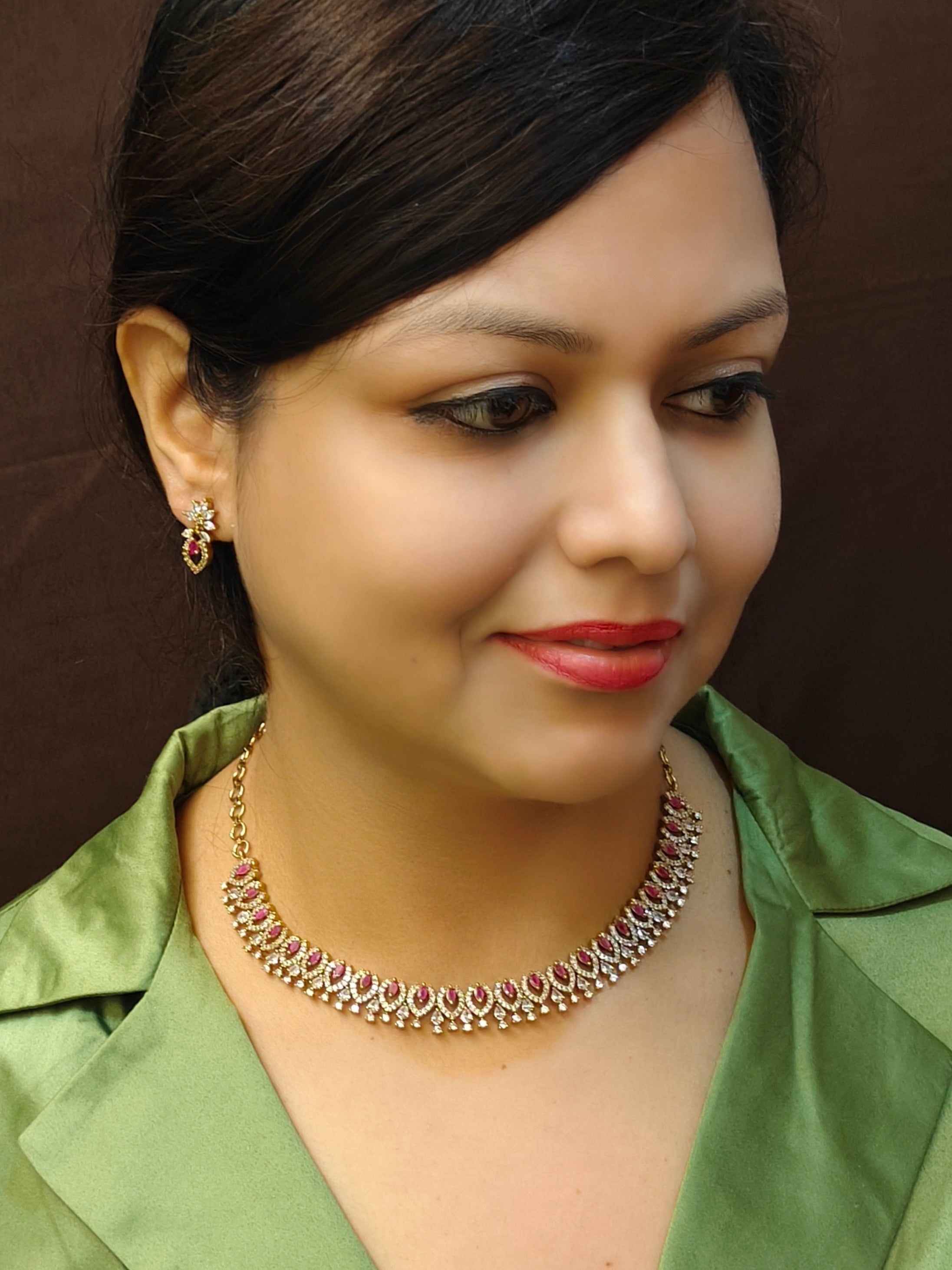 Premium Sayara Collection Trendy CZ Short Necklace Set