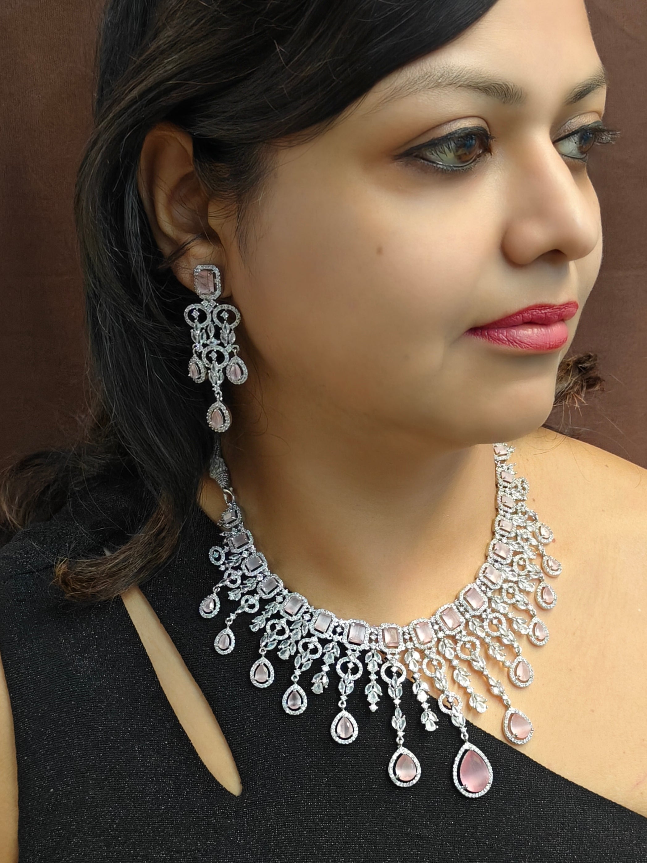 Gold Plated Classic Zercon cz Necklace Set  bridal