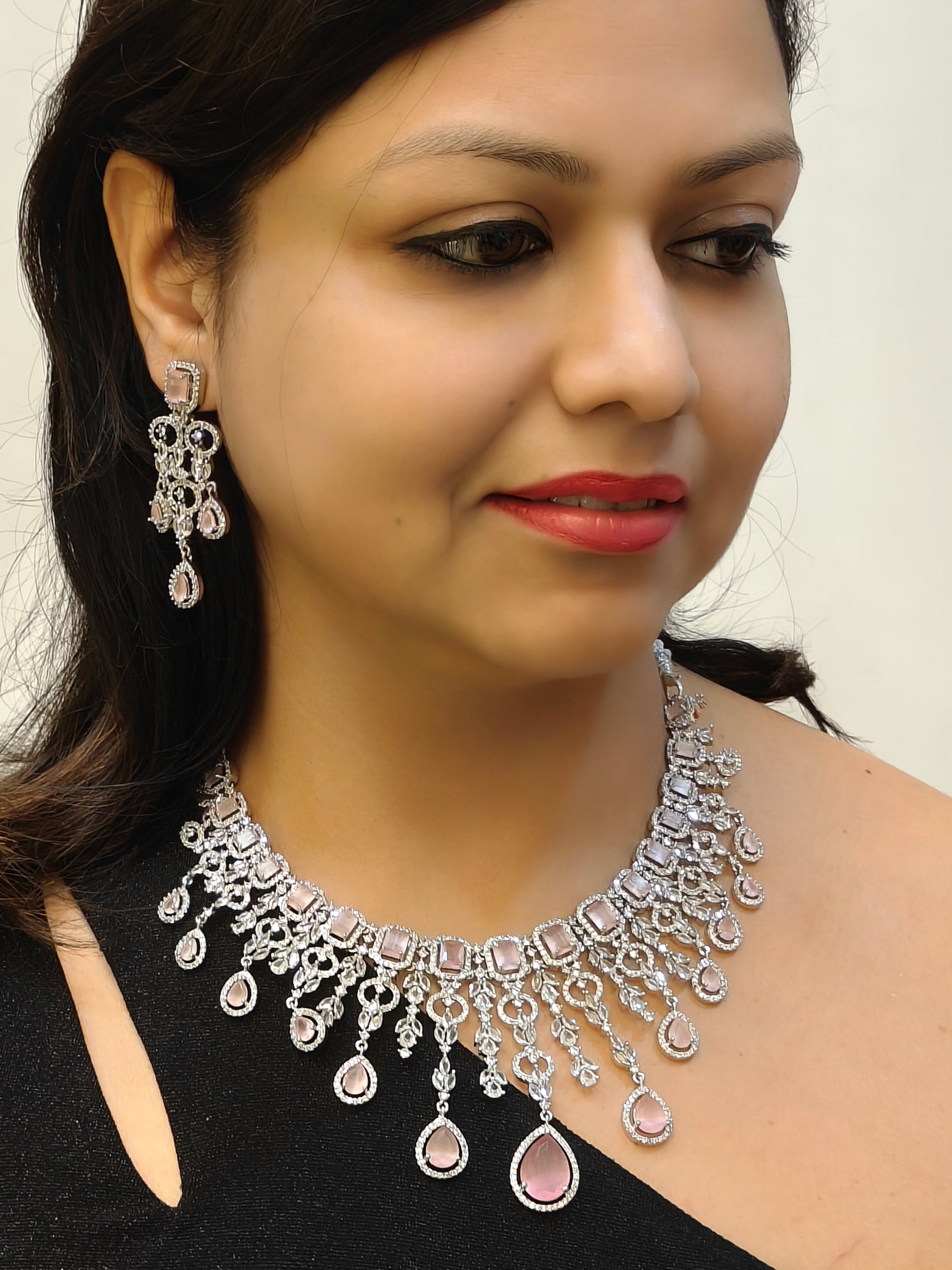 Gold Plated Classic Zercon cz Necklace Set  bridal