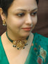Premium Gold Plated Sayara Collection Short Choker Necklace Set with Green Crystal mala