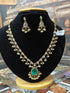 Premium Gold Plated Turqoise Mozannite stone CZ Necklace Set  0825