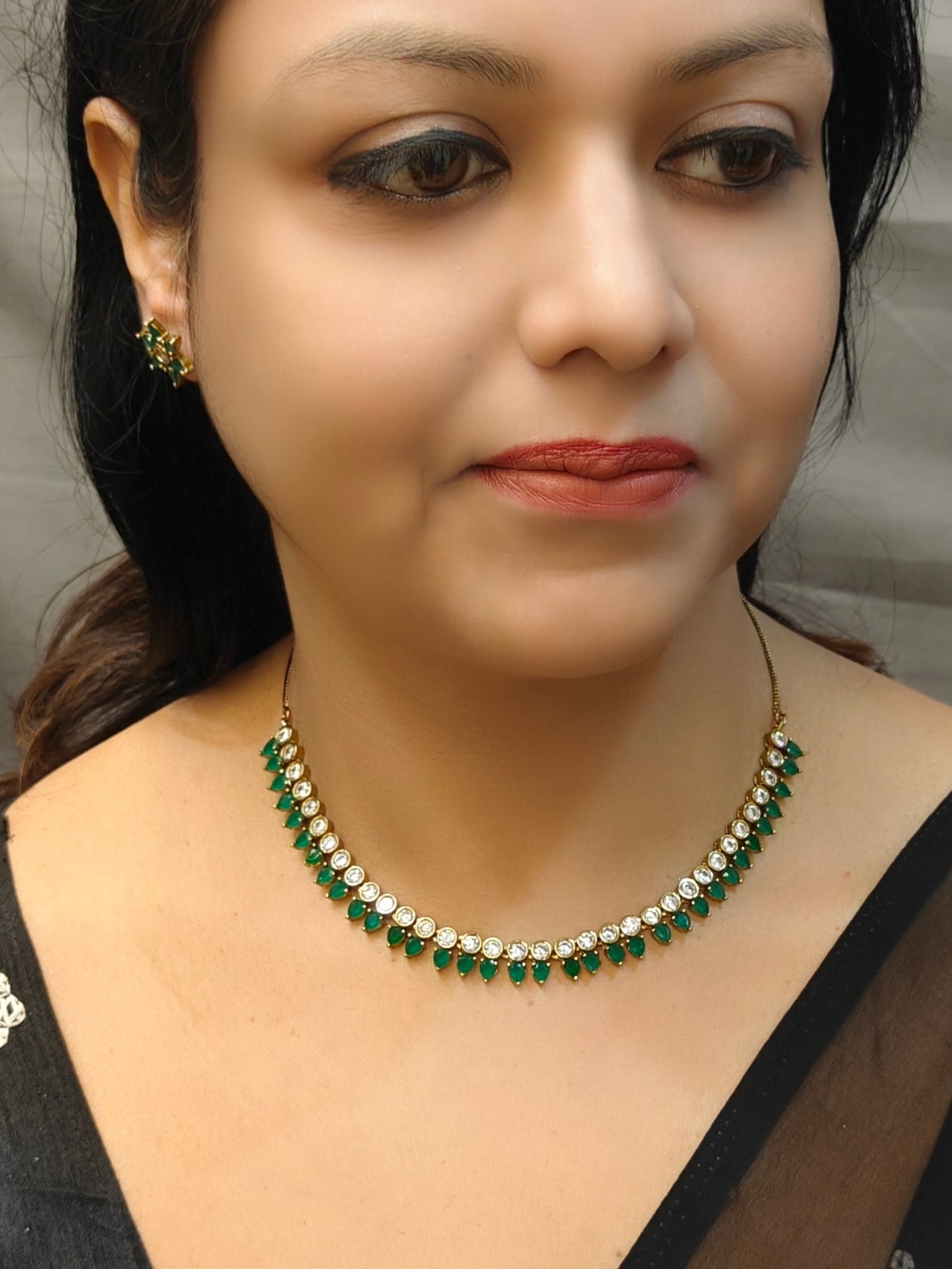 Premium Victorian Ruby Red /Emerald Green CZ Necklace Set  0825