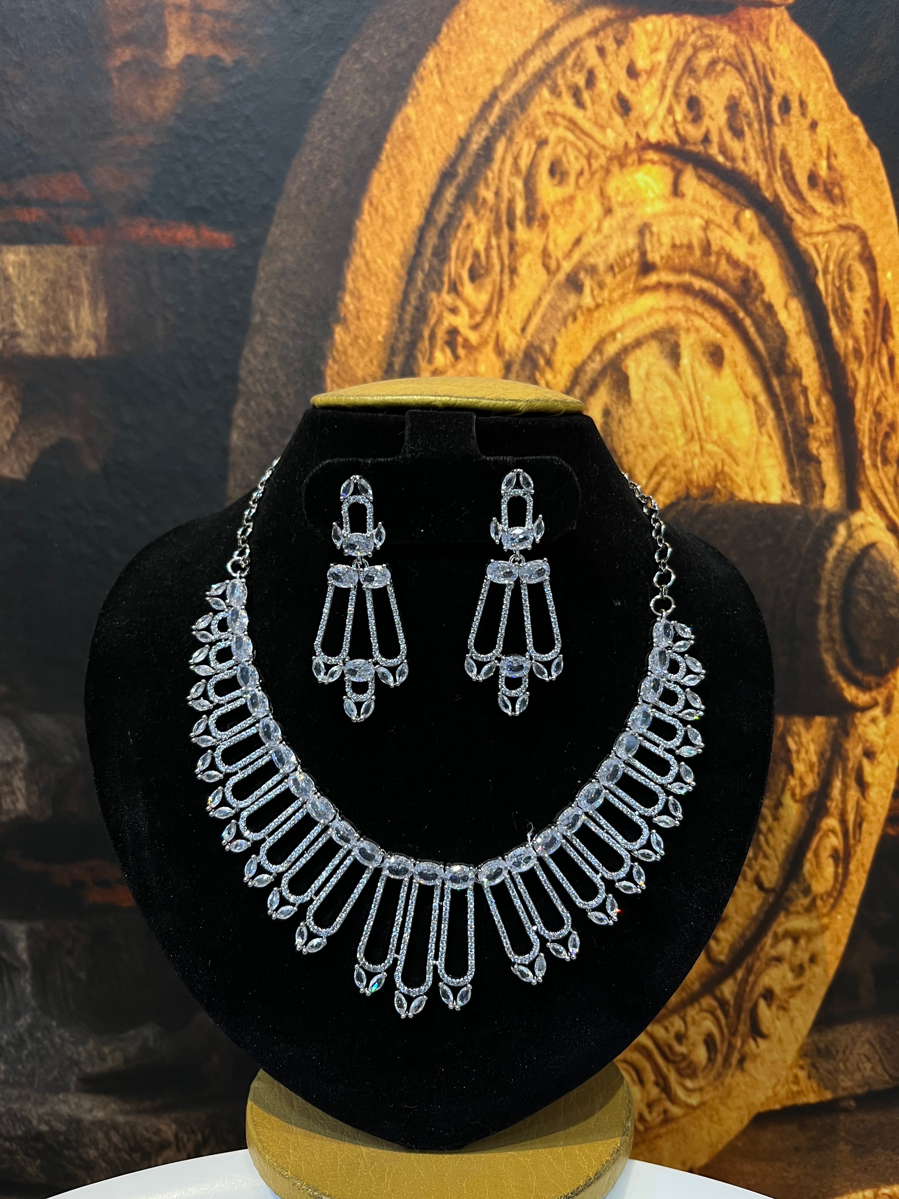 Premium white gold Plated Contemporary CZ Design Necklace Set