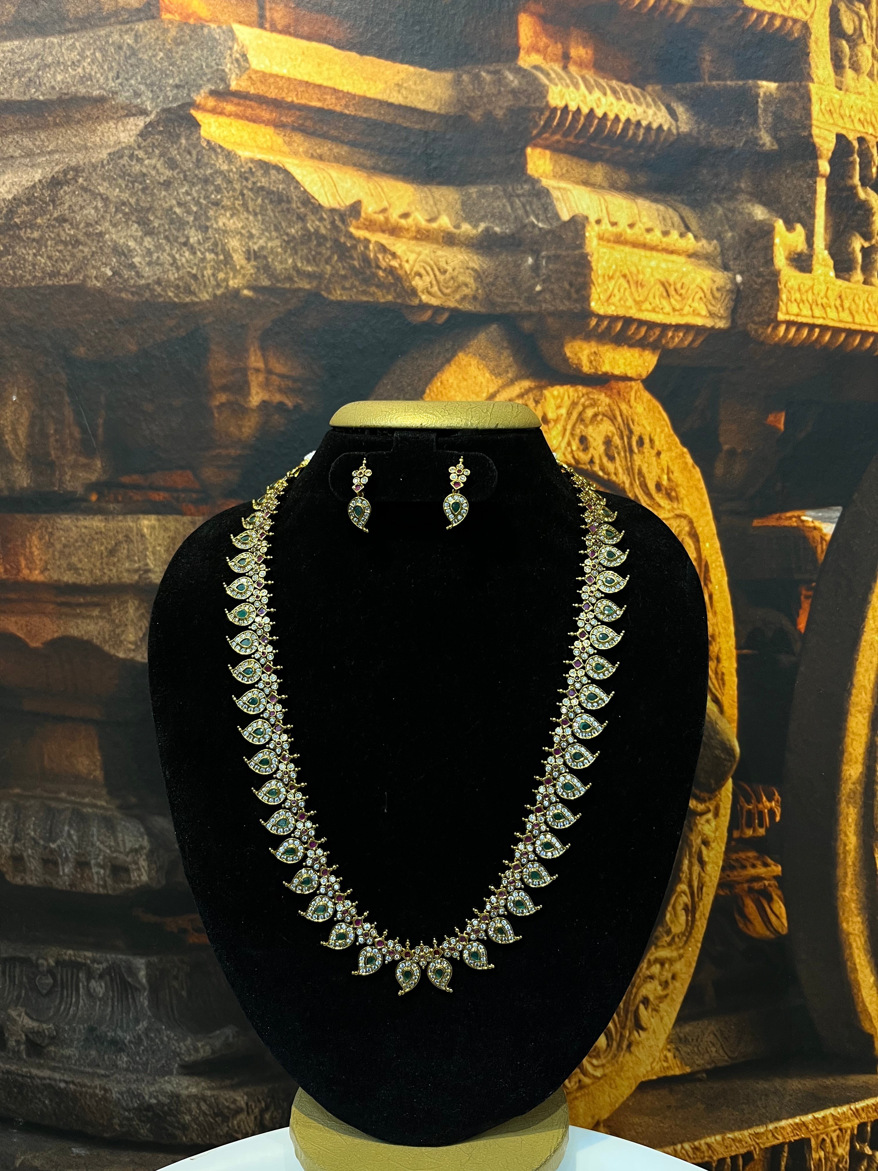 Long 23 inches Multicolor cz stones long necklace set Mango malai