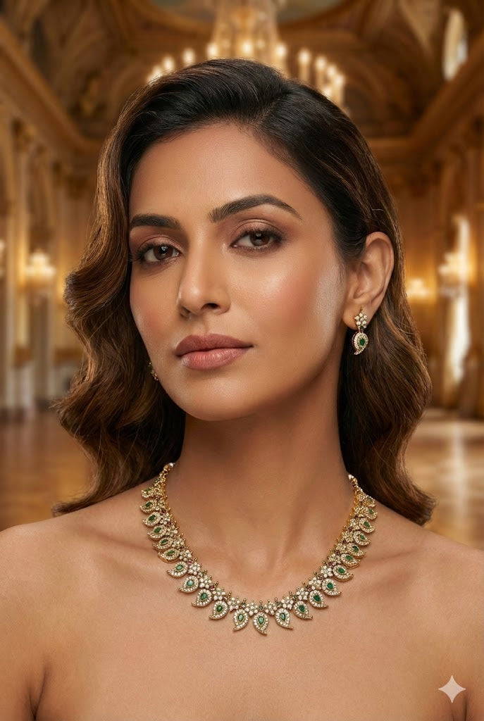 Long 23 inches Multicolor cz stones long necklace set Mango malai