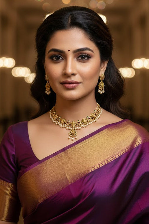 Premium Short CZ Laxmi Necklace Set