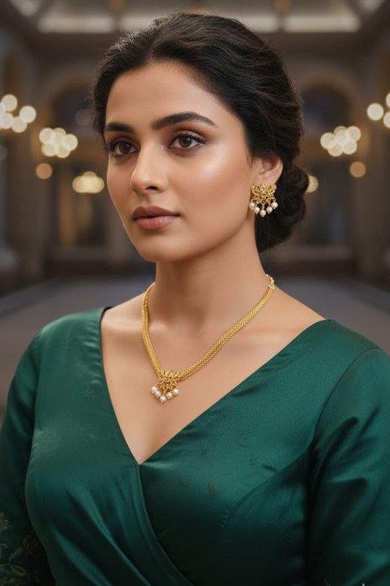 Gold Plated Multicolor CZ Necklace Set lotus design