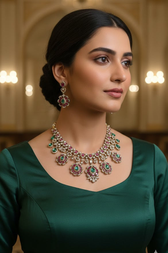 Premium Gold plated Floral CZ Necklace Set