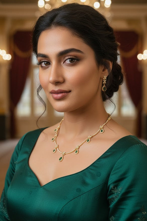 Gold Plated Red White CZ Necklace Set