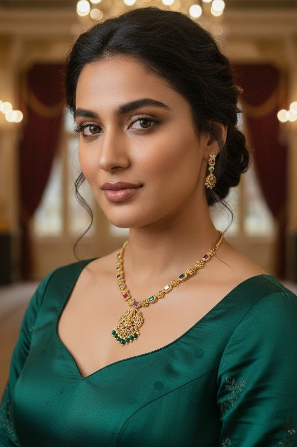 Premium Medium Length Laxmi CZ Necklace Set