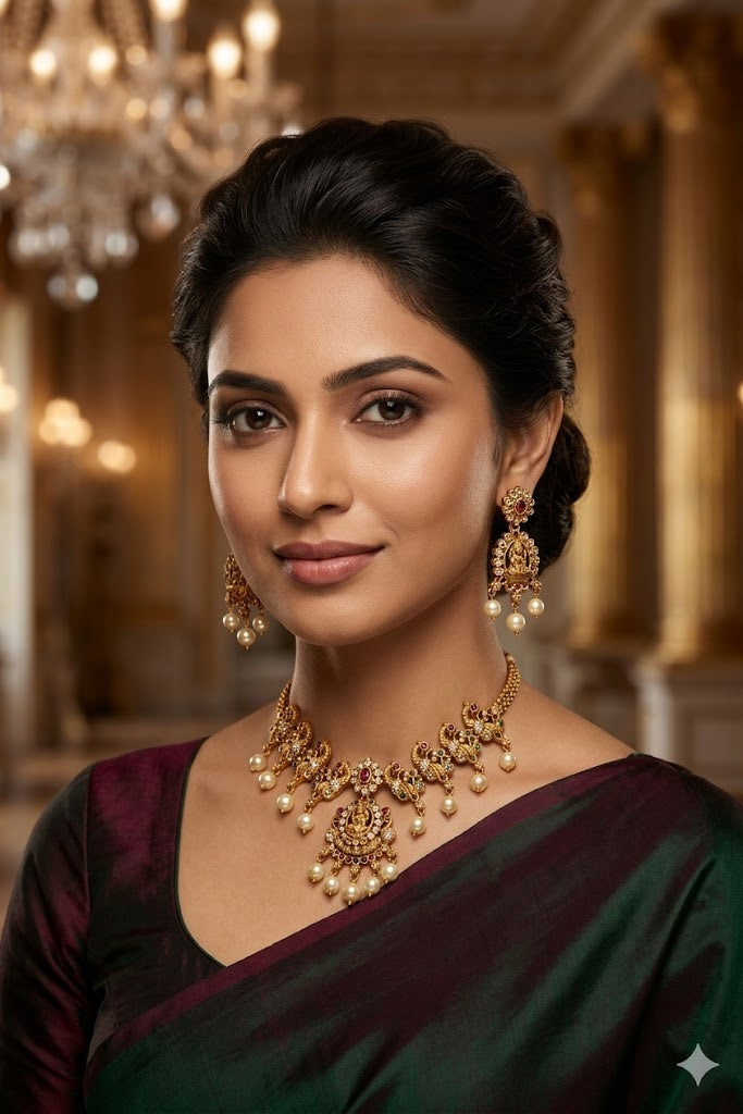 Premium Cute Half Choker Laxmi Necklace Set