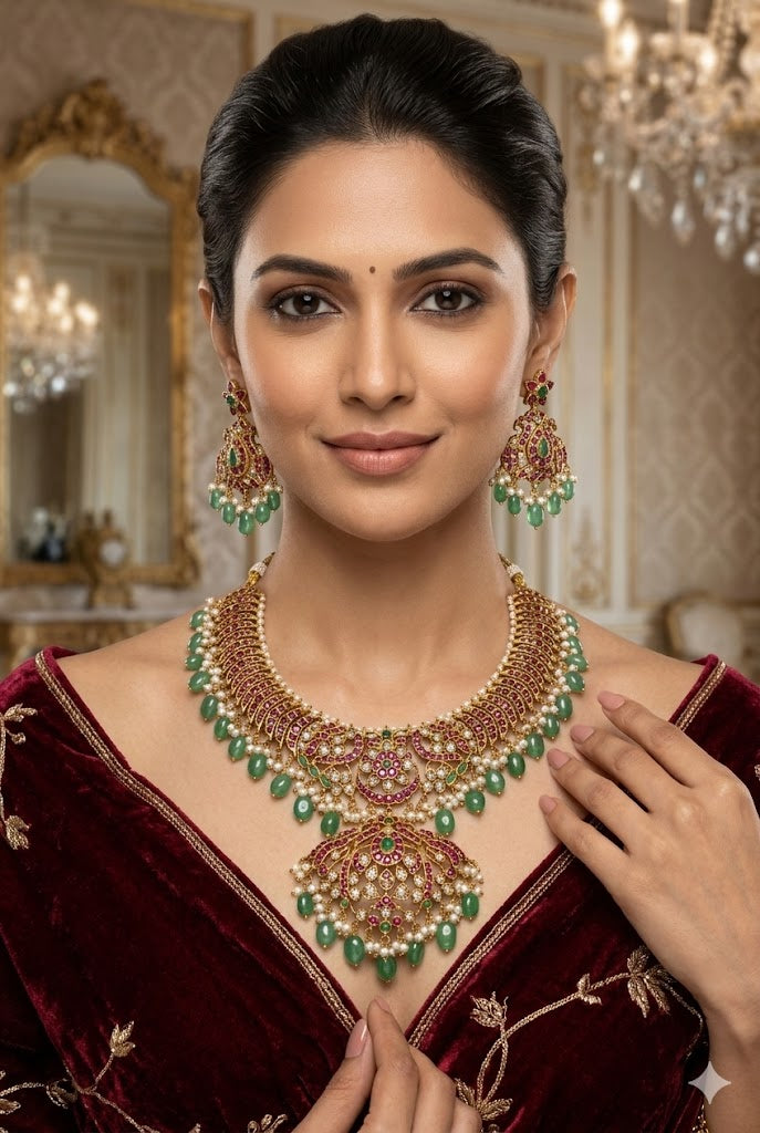 Premium Jadau Short necklace Set