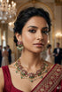 Gold Plated Short Kempu stones flower motif necklace Set