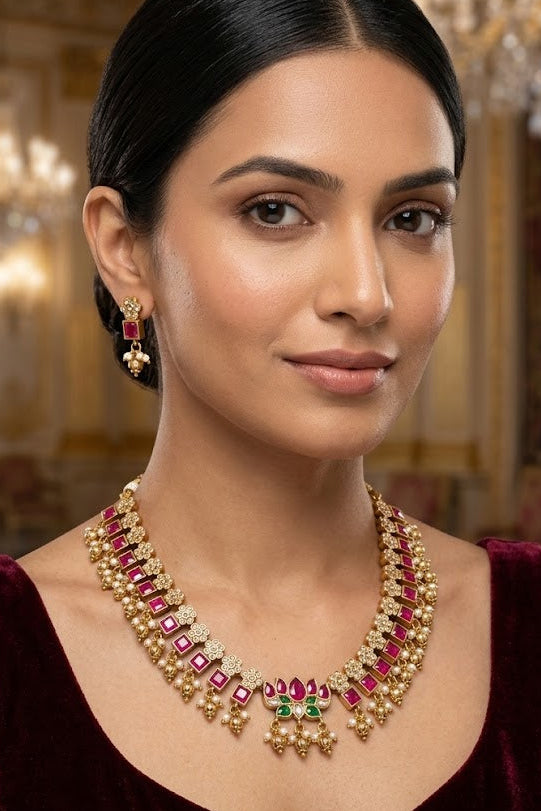 Gold Plated Jadau Kemp Necklace Set