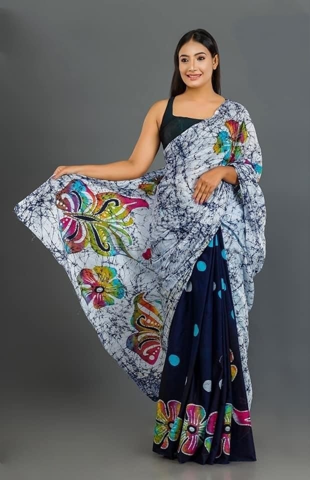 Imported  cotton  Work Saree With  Digital Print Blouse Baglouri silk 16261N