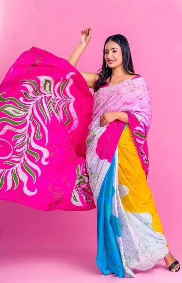 Imported cotton Work Saree With Digital Print Blouse Baglouri silk 16266N - Griiham