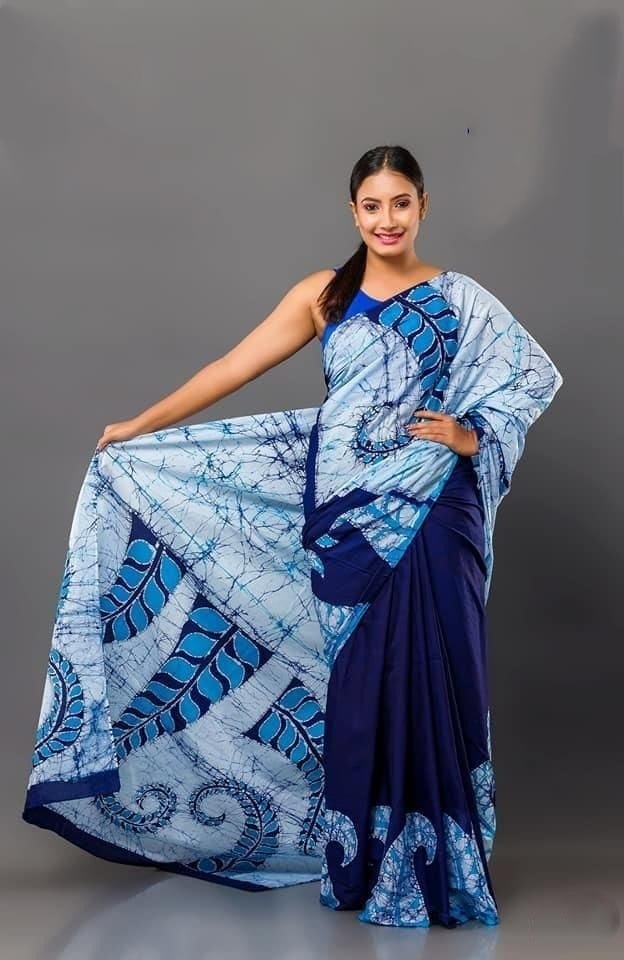 Imported  cotton  Work Saree With  Digital Print Blouse Baglouri silk 16266N