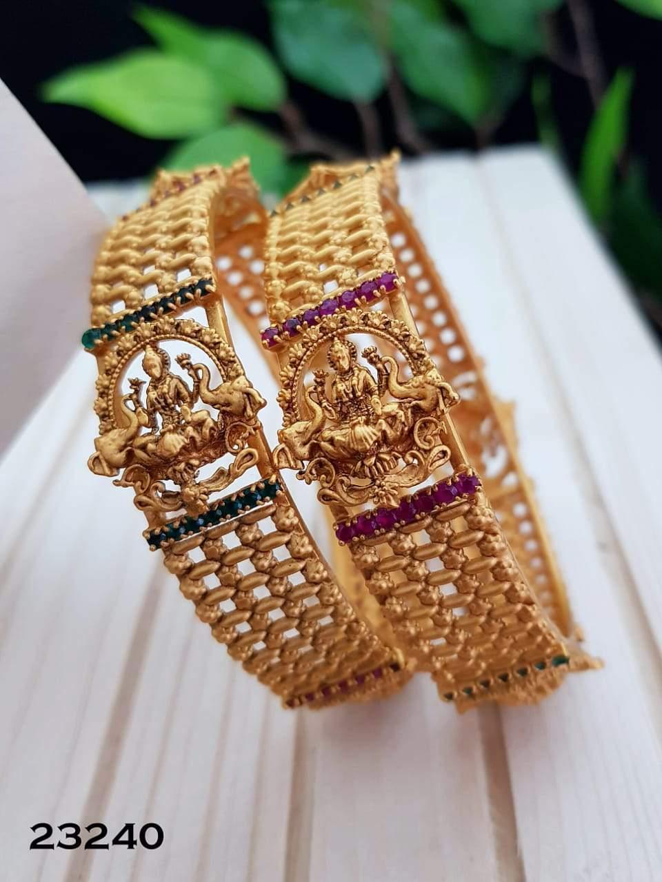 Jeeva Collection High quality New Introduction Stone Studded Lakshmi Broad Set of 2 Bangles B2AB10-324-1768A