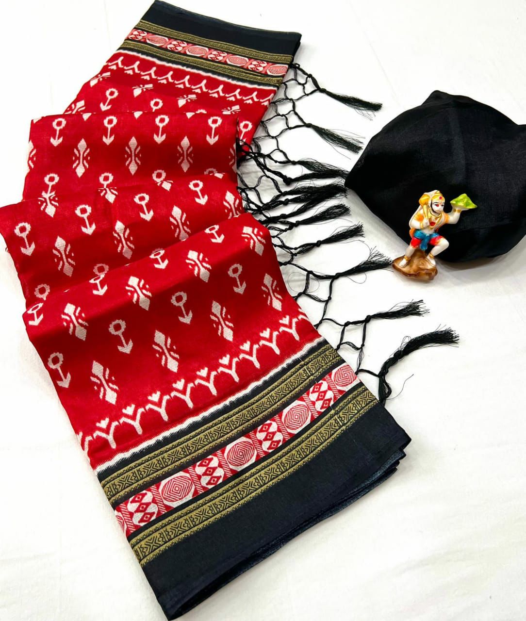 KHADI SILK  beautiful HD ikkat style print Saree and attractive tassels on pallu 16302N