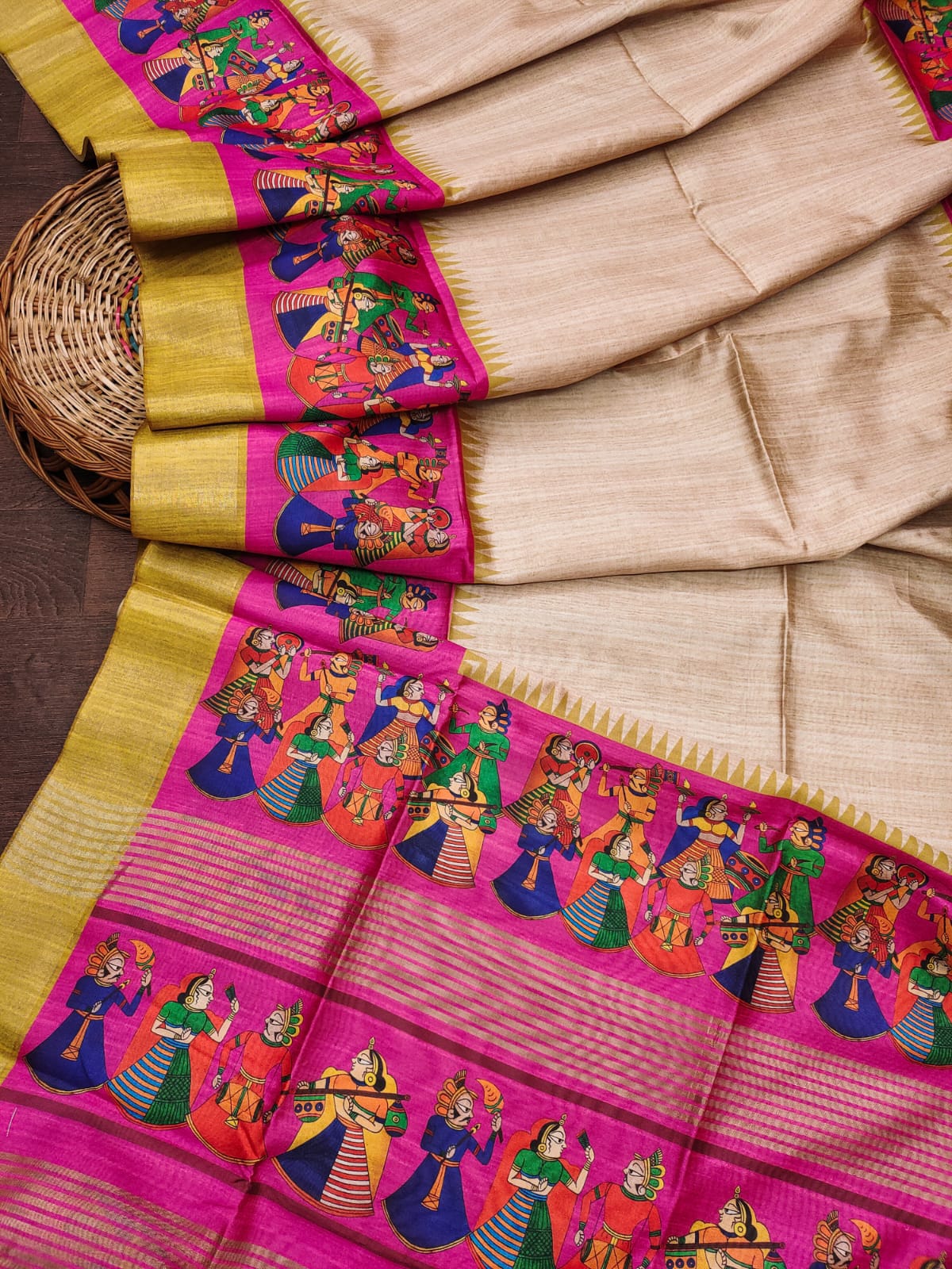 Kalamkari TUSSAR Semi-silk Saree 17717N