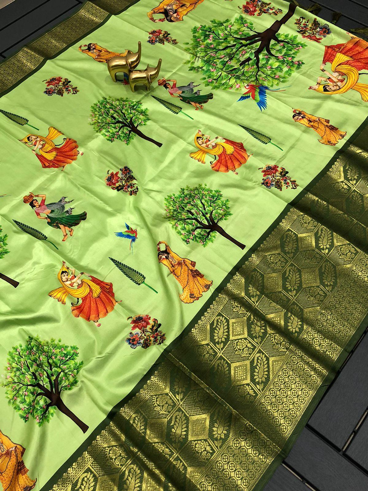 Kalamkari butter Semi-crepe silk soft With heavy viscos jari boder saree 17469n - Griiham