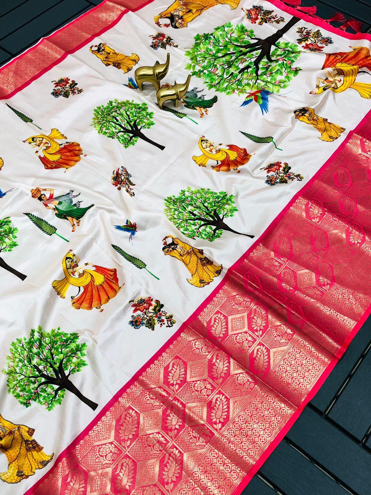 Kalamkari butter Semi-crepe silk soft With heavy viscos jari boder saree 17469n - Griiham