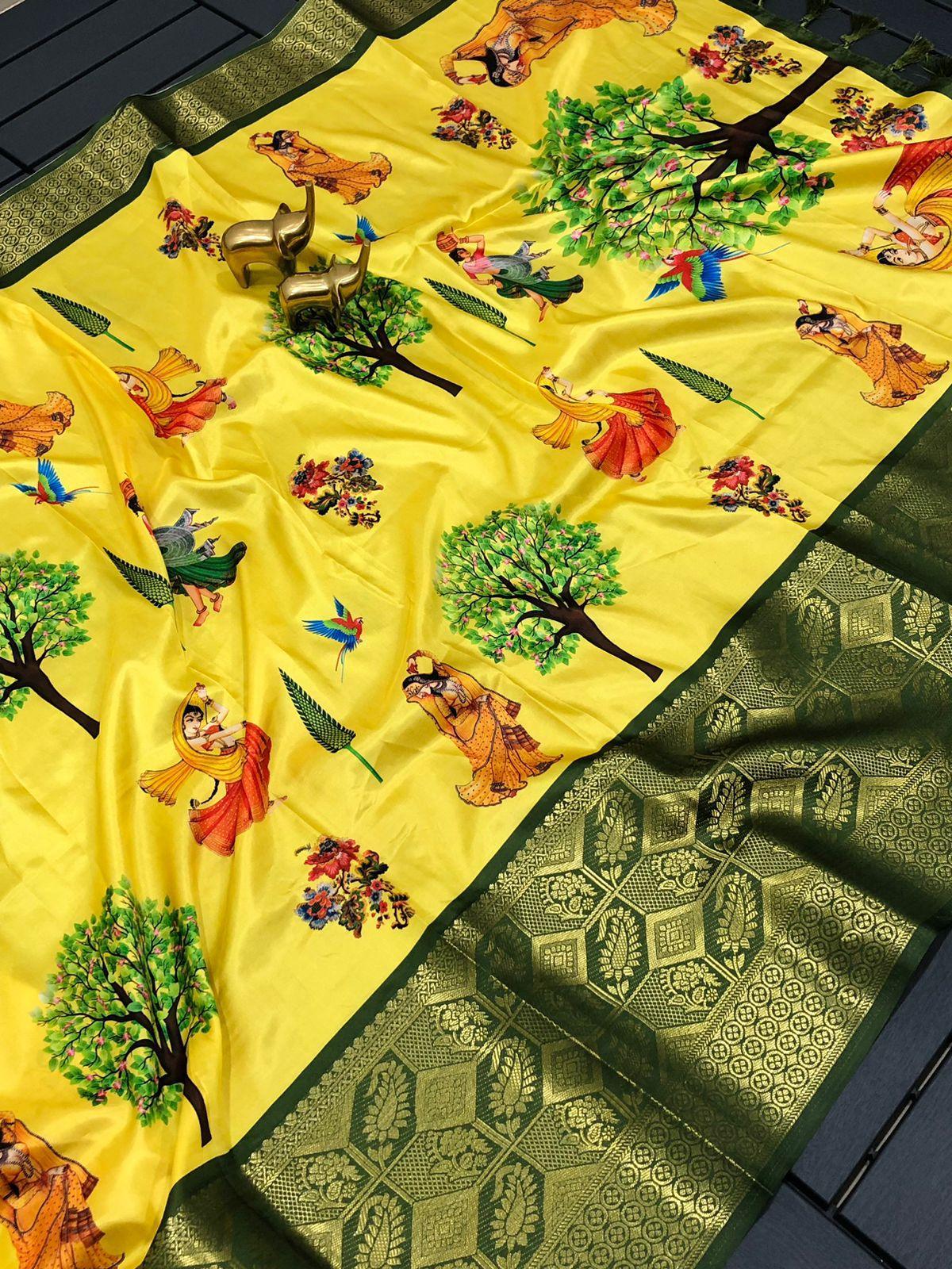 Kalamkari butter Semi-crepe silk soft With heavy viscos jari boder saree 17469n - Griiham