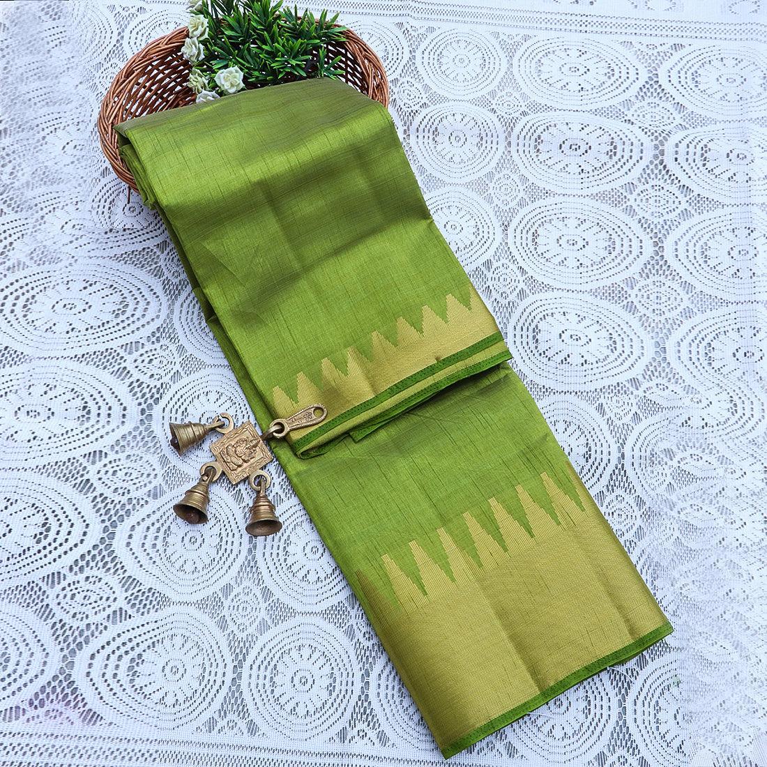 Kanchipuram Mysore Raw Semi-silk saree with Large temple Border 14552N - Griiham