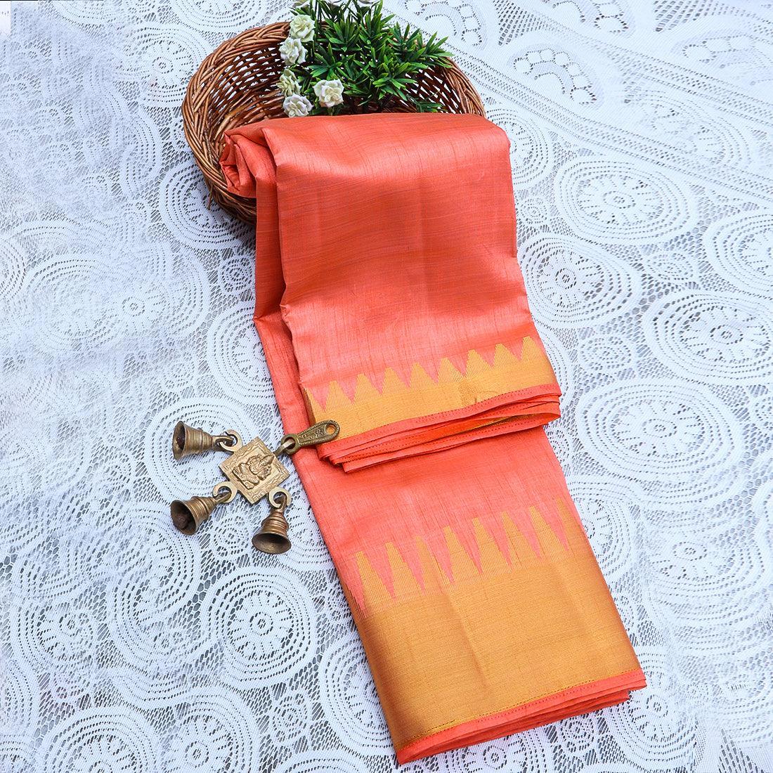 Kanchipuram Mysore Raw Semi-silk saree with Large temple Border 14552N