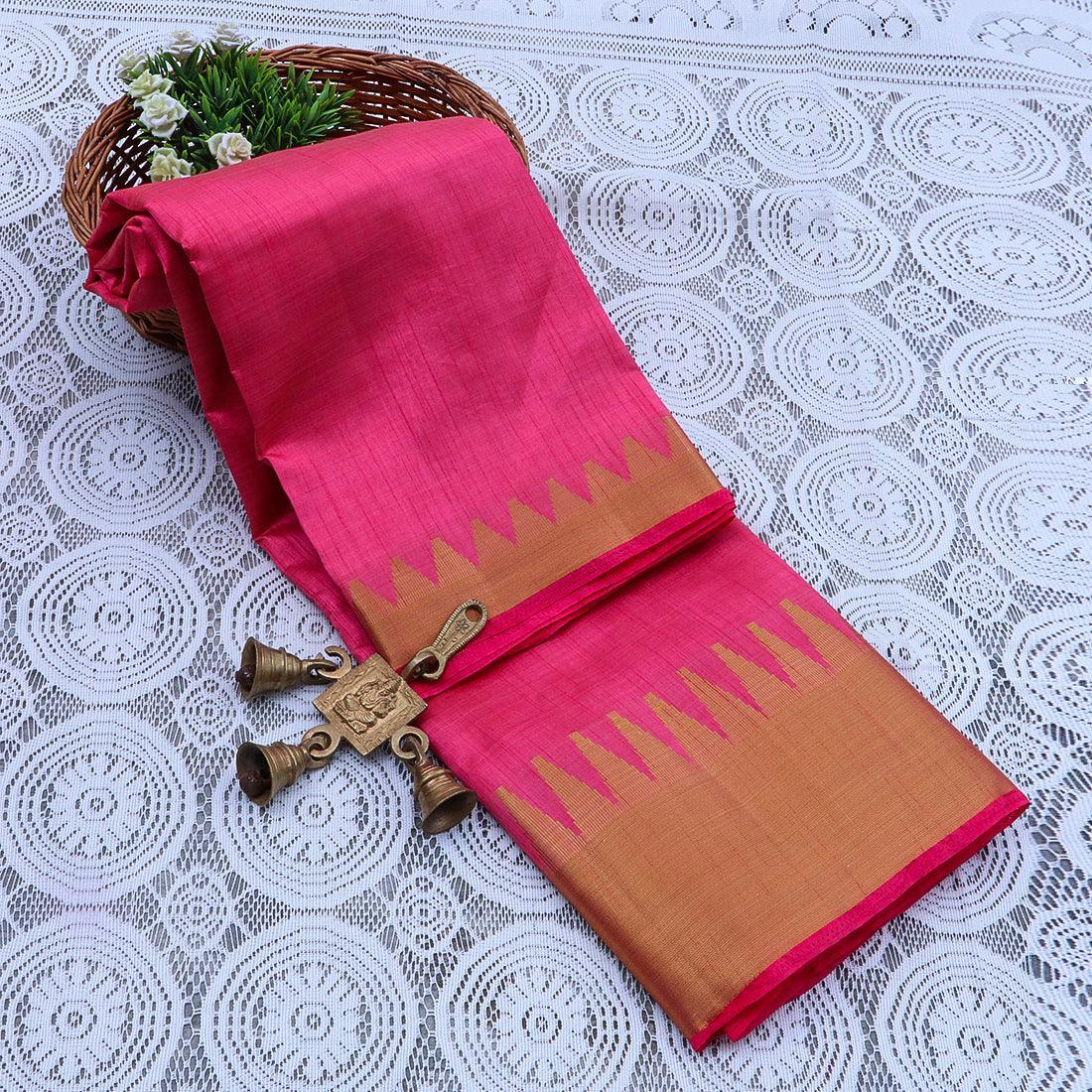 Kanchipuram Mysore Raw Semi-silk saree with Large temple Border 14552N