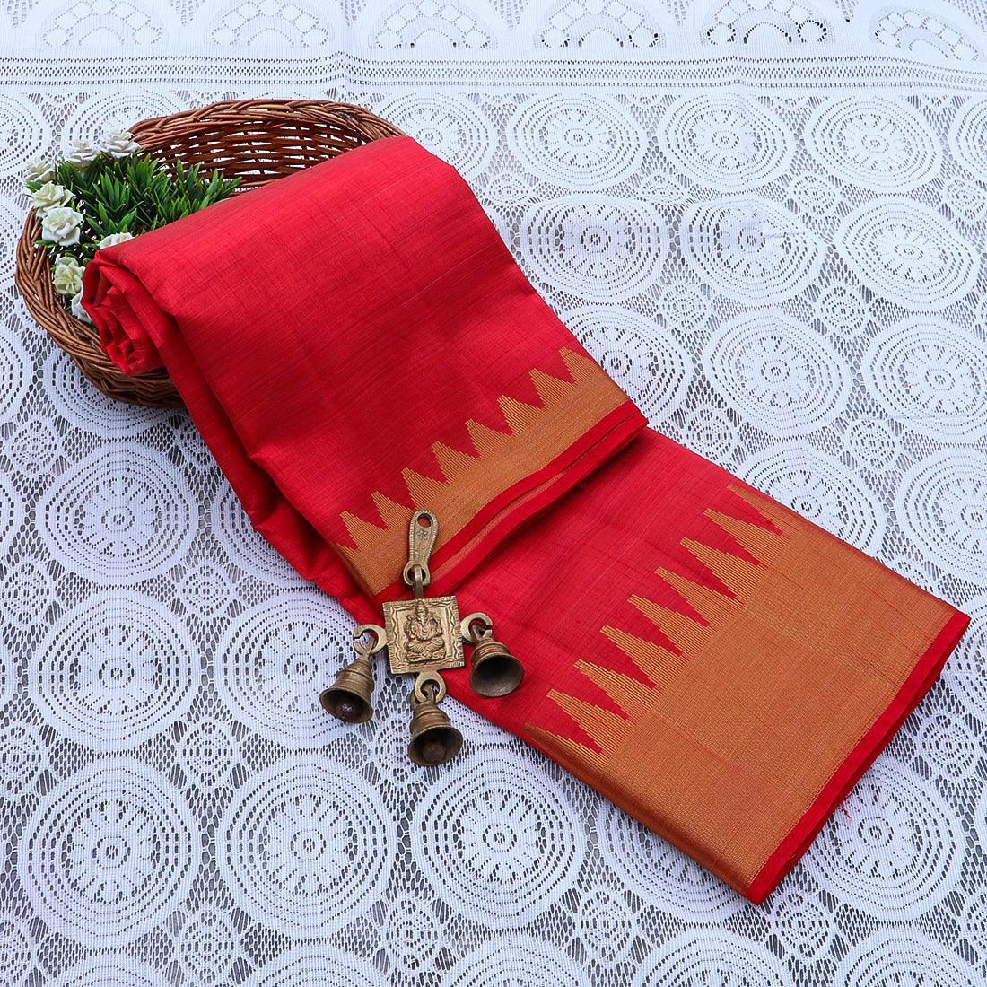 Kanchipuram Mysore Raw Semi-silk saree with Large temple Border 14552N - Griiham