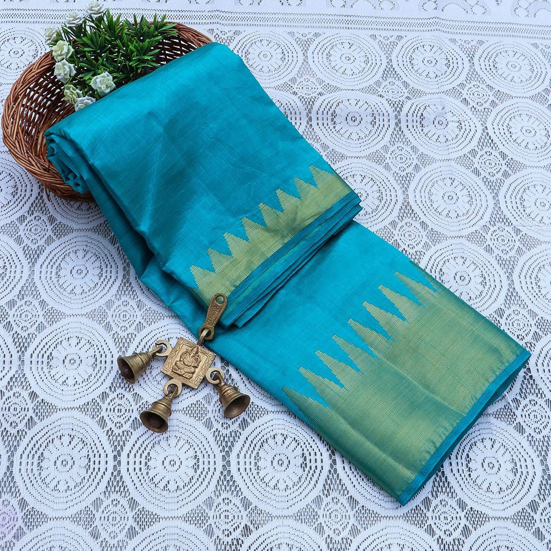Kanchipuram Mysore Raw Semi-silk saree with Large temple Border 14552N - Griiham
