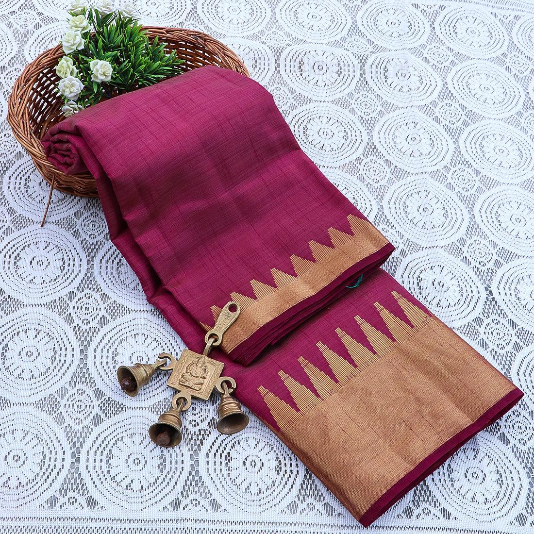 Kanchipuram Mysore Raw Semi-silk saree with Large temple Border 14552N - Griiham