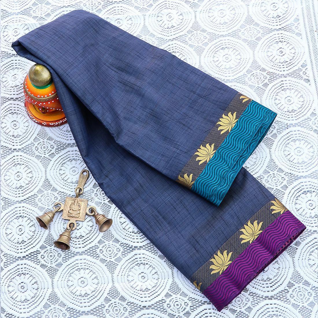 Kanchipuram Mysore Raw Semi-silk saree with Lotus Border 14531N - Griiham