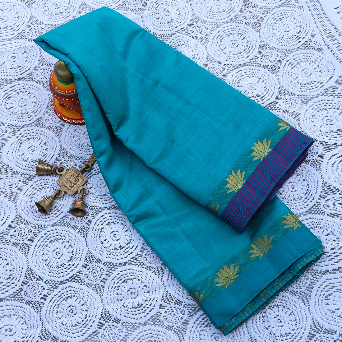 Kanchipuram Mysore Raw Semi-silk saree with Lotus Border 14531N