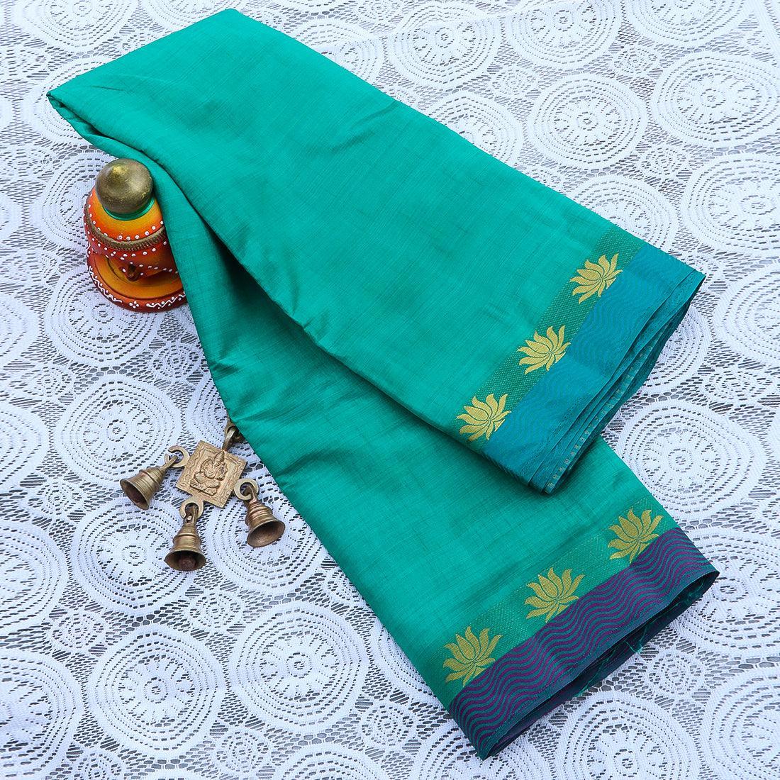 Kanchipuram Mysore Raw Semi-silk saree with Lotus Border 14531N