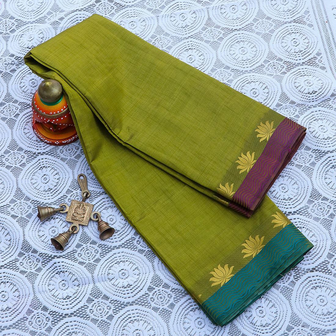 Kanchipuram Mysore Raw Semi-silk saree with Lotus Border 14531N - Griiham