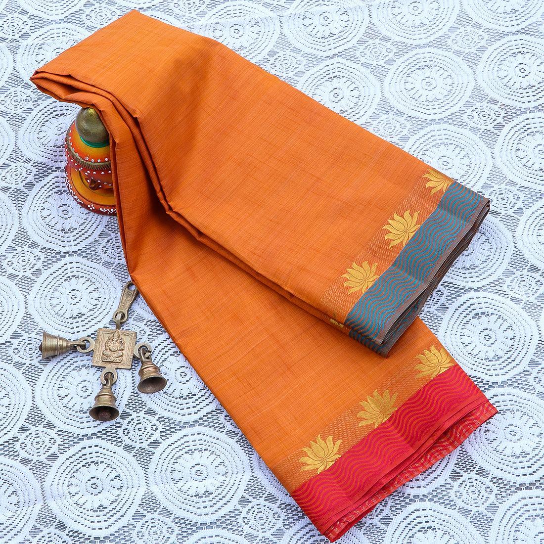 Kanchipuram Mysore Raw Semi-silk saree with Lotus Border 14531N - Griiham