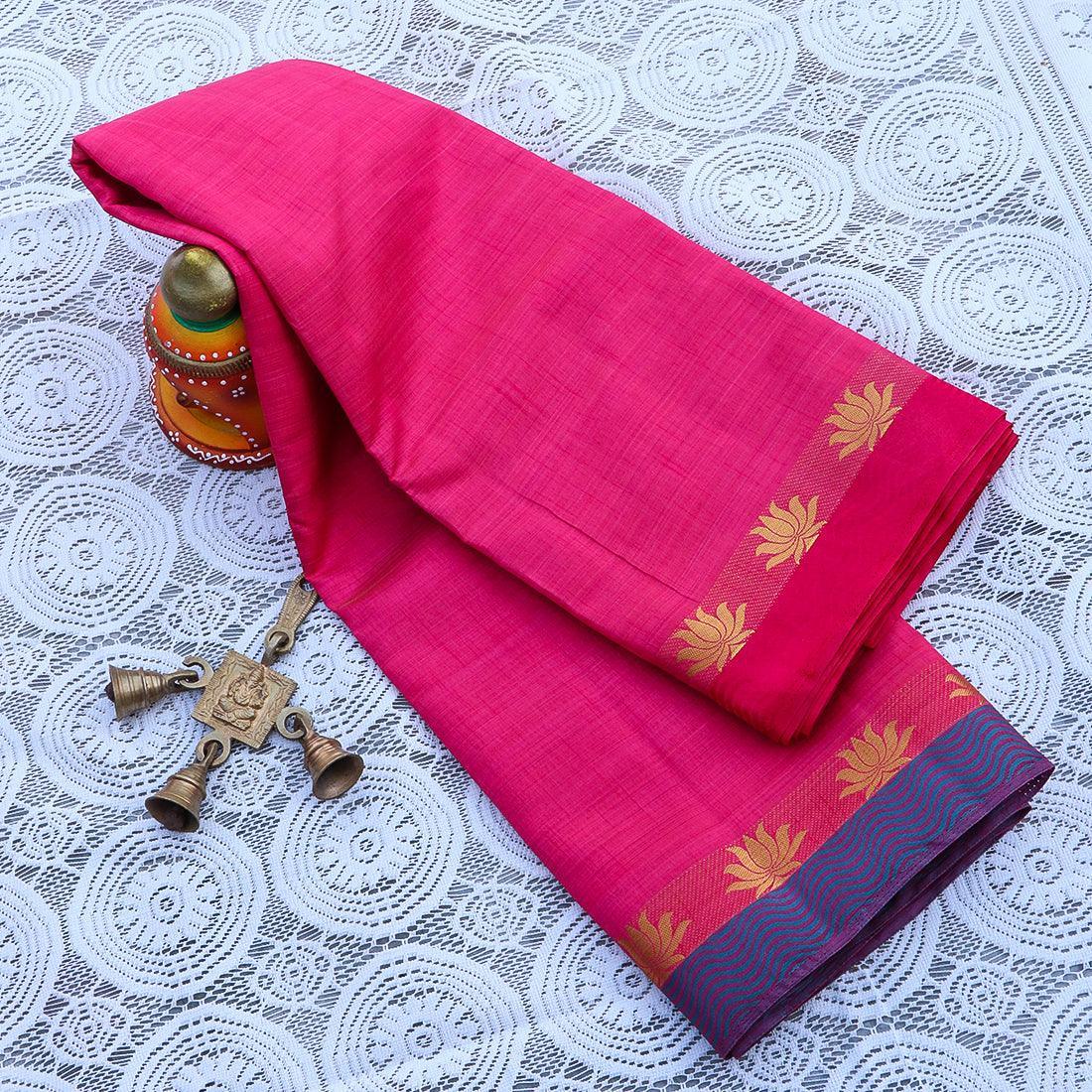 Kanchipuram Mysore Raw Semi-silk saree with Lotus Border 14531N