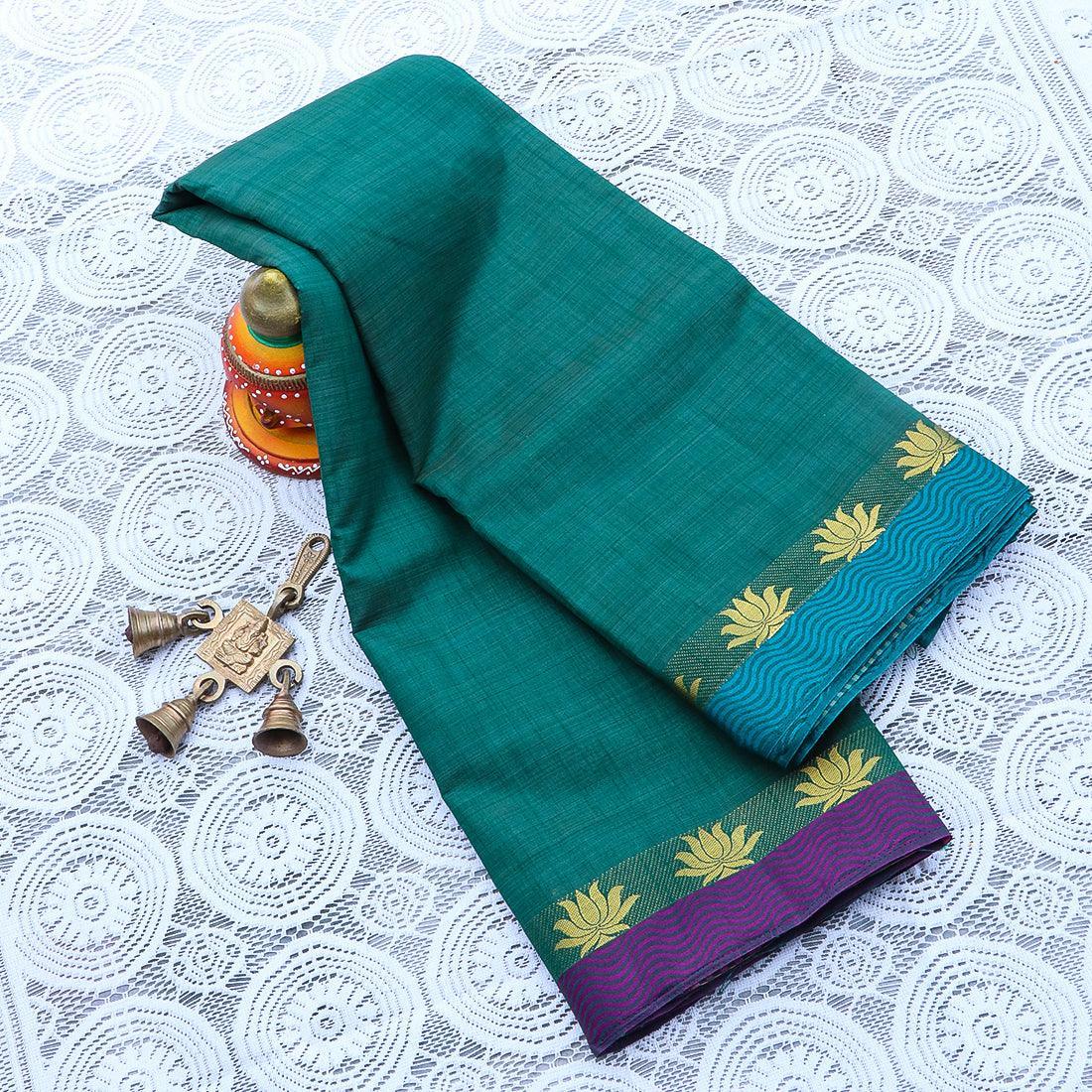 Kanchipuram Mysore Raw Semi-silk saree with Lotus Border 14531N - Griiham