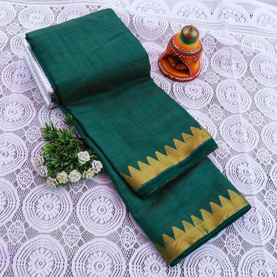 Kanchipuram Mysore Raw Semi-silk saree with Medium temple Border 14562N