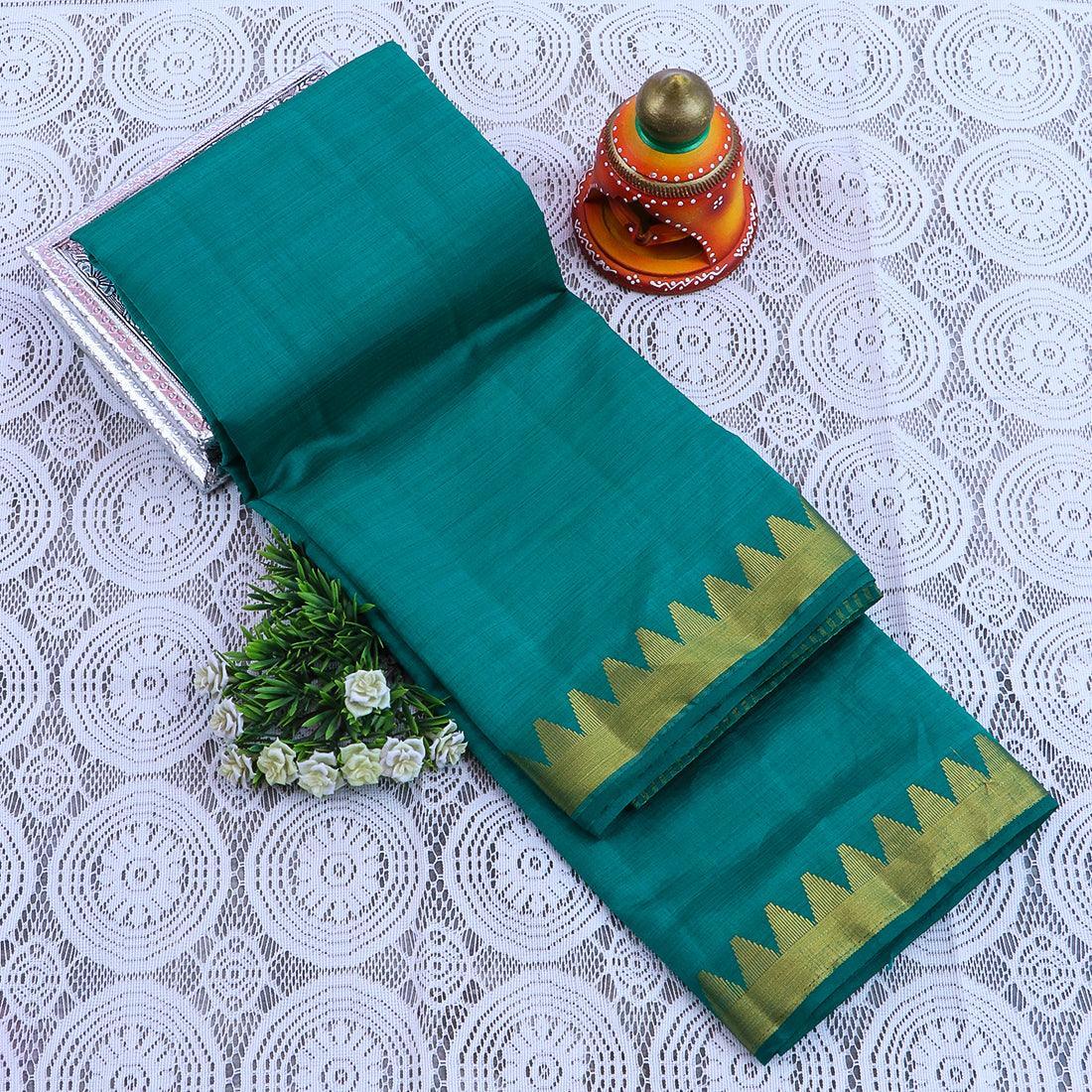 Kanchipuram Mysore Raw Semi-silk saree with Medium temple Border 14562N