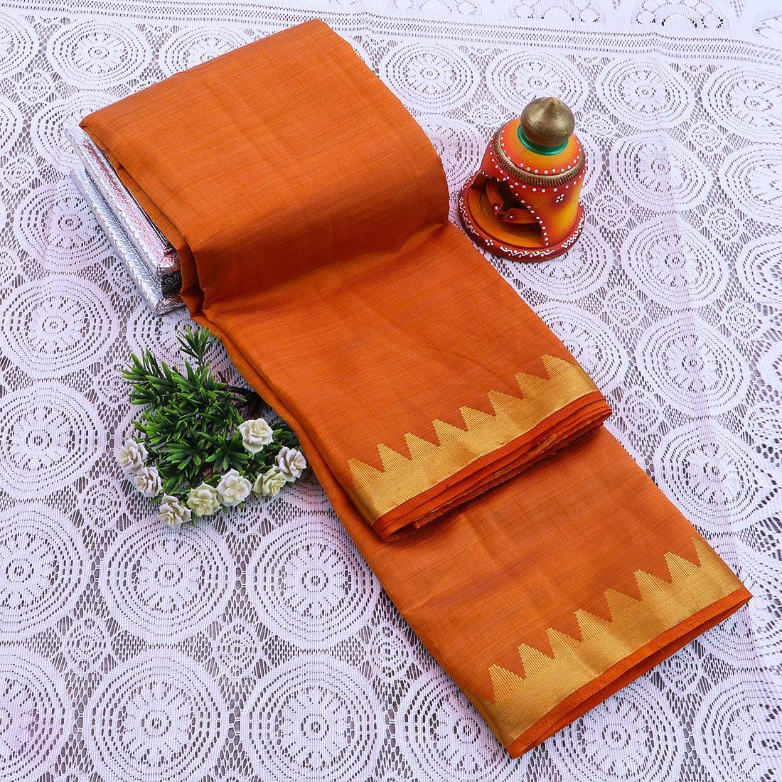 Kanchipuram Mysore Raw Semi-silk saree with Medium temple Border 14562N