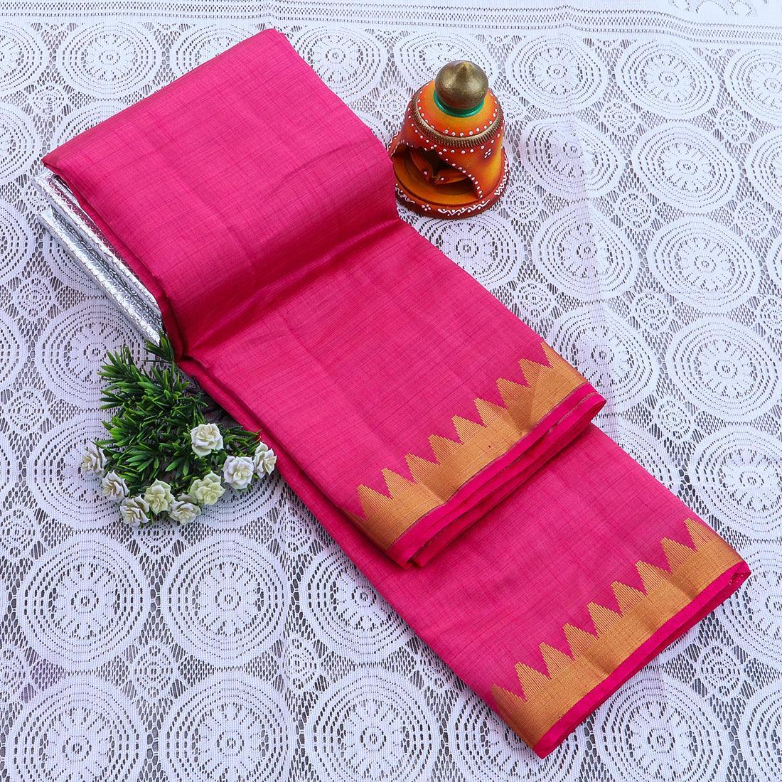 Kanchipuram Mysore Raw Semi-silk saree with Medium temple Border 14562N